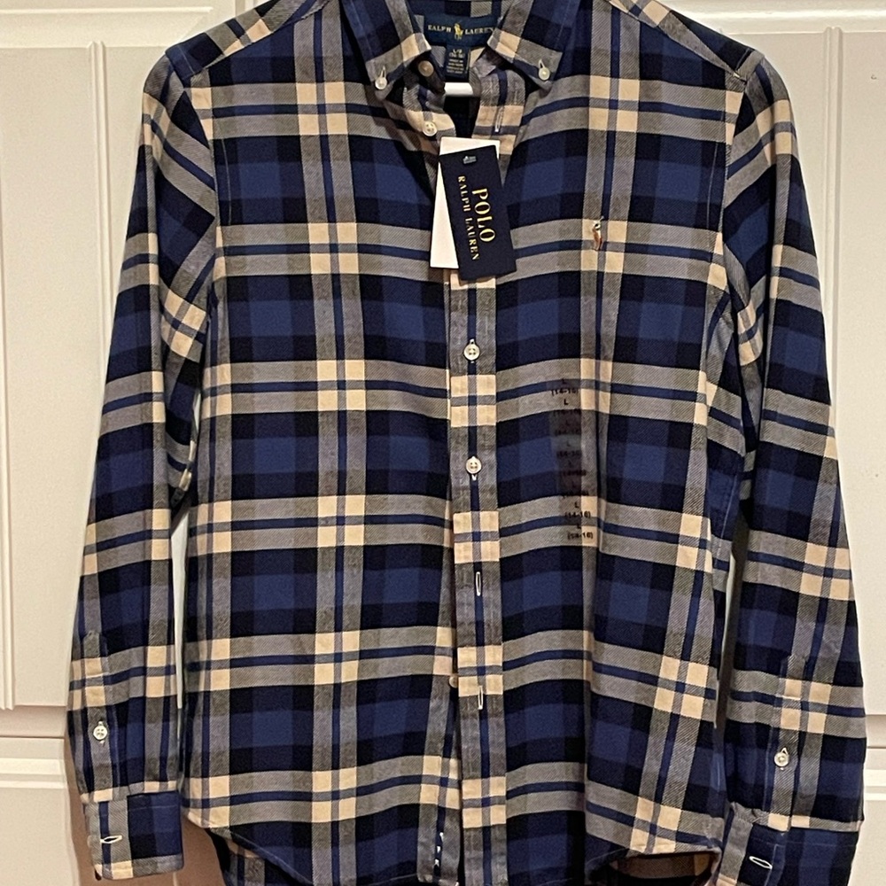 Ralph Lauren Blue and Cream Button Down Shirt Classic Plaid